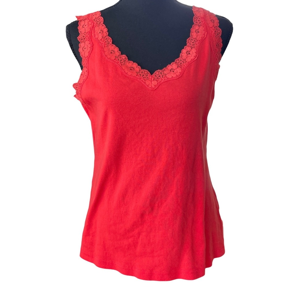 Lace Trim Tank Top Womens M Red Sleeveless Camisole Y2K Layering Romantic Fall
